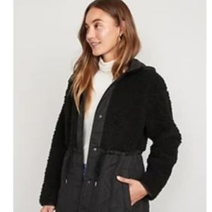 Hooded Sherpa Quilted Hybrid Coat